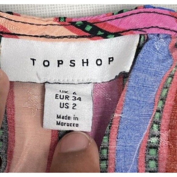 Topshop Striped Long Sleeve Tie Front Crop Top Stars 4th of July Women’s Size 2 - Picture 13 of 15